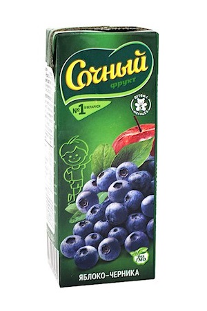 Nektar Sočnij frukt Jabolko borovnica, 0,2l, Belorusija z dostavo v Sloveniji