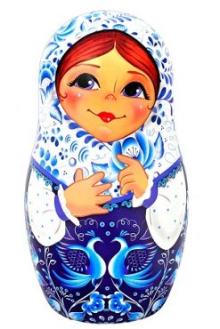 Чай черный в шкатулке Матрешка с птицами синяя