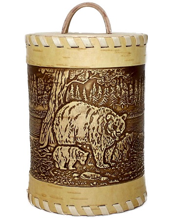 Берестяная шкатулка с чаем Туес Медведица с медвежатами, Шри-Ланка 50п с доставкой по Словении