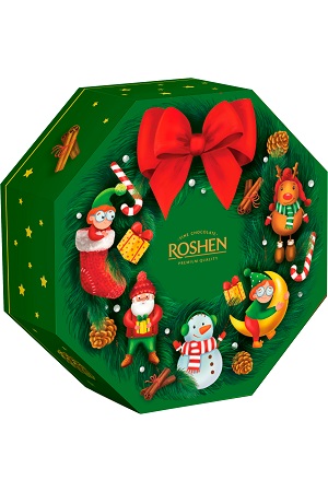 Darilo z bonboni Božični venec 425g Ukrajina Roshen z dostavo v Sloveniji