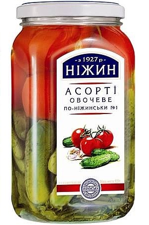 Ассорти овощное томаты и огурцы Нежин 920г с доставкой по Словении