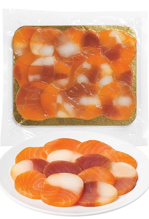 Hladno dimljen ribji zvitek, narezan na rezine 150g z dostavo v Sloveniji