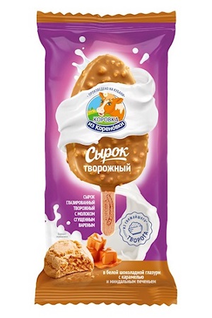 Сырок творожный в шоколаде с печеньем и карамелью Коровка из Кореновки на палочке, 50g с доставкой по Словении